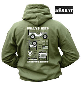 Homme armée militaire combat hoodie à capuche sweat shirt top willys jeep vert nouveau