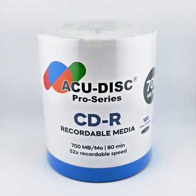 100 Stück ACU-DISC Pro-Series Rohlinge CD-R beschreibbar 52x Geschwindigkeit 700mb 80min Discs