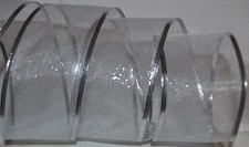 Wired Ribbon Sheer White Silver Sparkle Wedding Holiday Wreath Craft Gift Bow