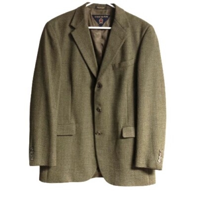 VTG TOMMY HILFIGER Mens 42L Brown Tweed Sport Coat Blazer Pure Wool Jacket  USA
