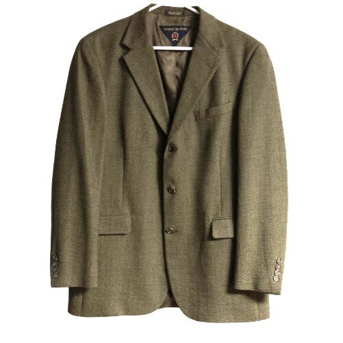 VTG TOMMY HILFIGER Mens 42L Brown Tweed Sport Coat Blazer Pure Wool Jacket USA