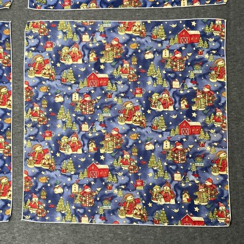 Blue Fabic Christmas Napkins Set of 4 Snowmen Family Barn Farm Birdhouse - Picture 7 of 14