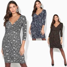 Womens Plunge Dress V Neck Midi Top Cross Wrap Knee Long Skirt Office Party
