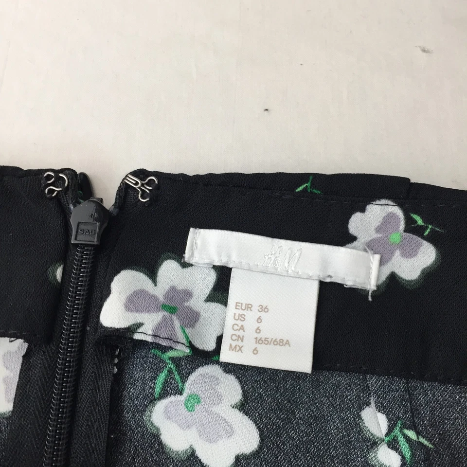 H&M Mujer Falda Talla US 6 aus 8 Negro Floral Lápiz Volantes Cremallera 027172 Foto 4 de 4