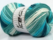 Magic Light 70161 Turquoise Blue Teal White Ice Yarns SelfStriping DK 100g 393Y