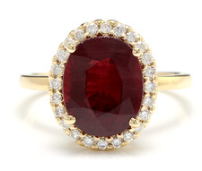 5.80 Carats Red Ruby and Natural Diamond 14K Solid Yellow Gold Ring