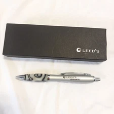 Leed's Ballpoint Pen Black and White Mother of Pearl Style Silver w/ Black Ink