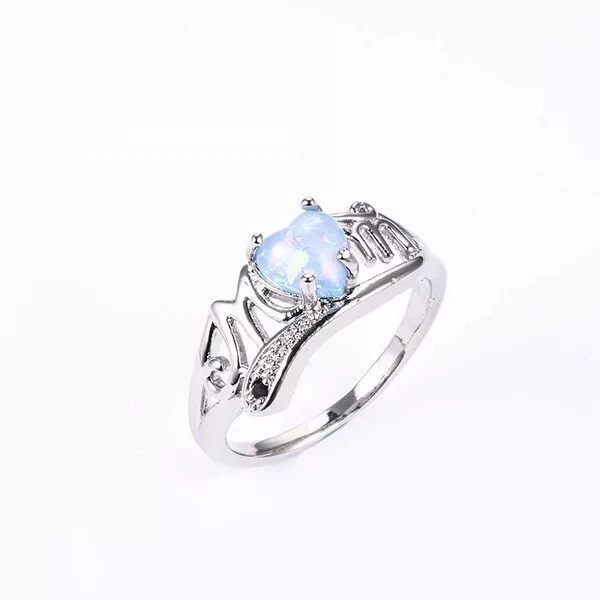 Белый лабораторный опал овальный сердце вырез мама кольцо серебро медь размеры 6-12 подарок новый США - Изображение 2 из 2