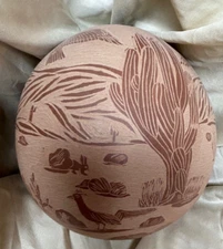 Mata Ortiz Red Sgraffito Story Olla with Square Mouth, Signed by Janet Rodriguez