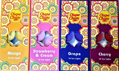 Chupa Chups Teelichter Süße Duftkerzen Kirsche, Mango, Traube und Erdbeere