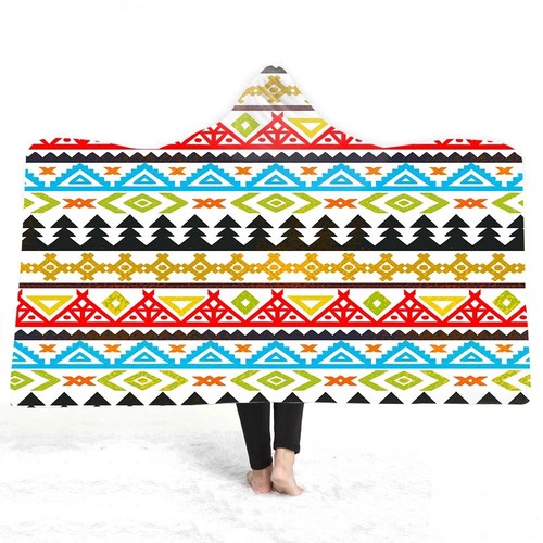 Aztec Geometric Diamonds Chevrons Zigzags Warm Fleece Hooded Blanket Throw Gift - Picture 12 of 23