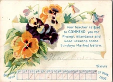 5 1890S TEACHER SUNDAY SCHOOL COMMEND CARDS A7