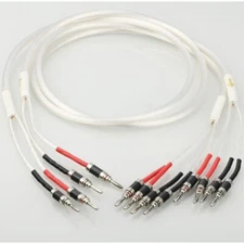 Pair HiFi Silver Plated Bi-Wire Speaker Cable Banana Plug Audio Loudspeaker Line