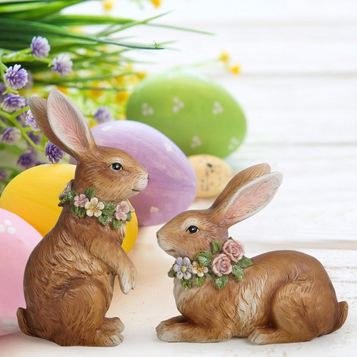 Hodao Spring Garden Patio Bunny Figurine Set (2pcs) The Perfect Accent for a - Picture 4 of 8