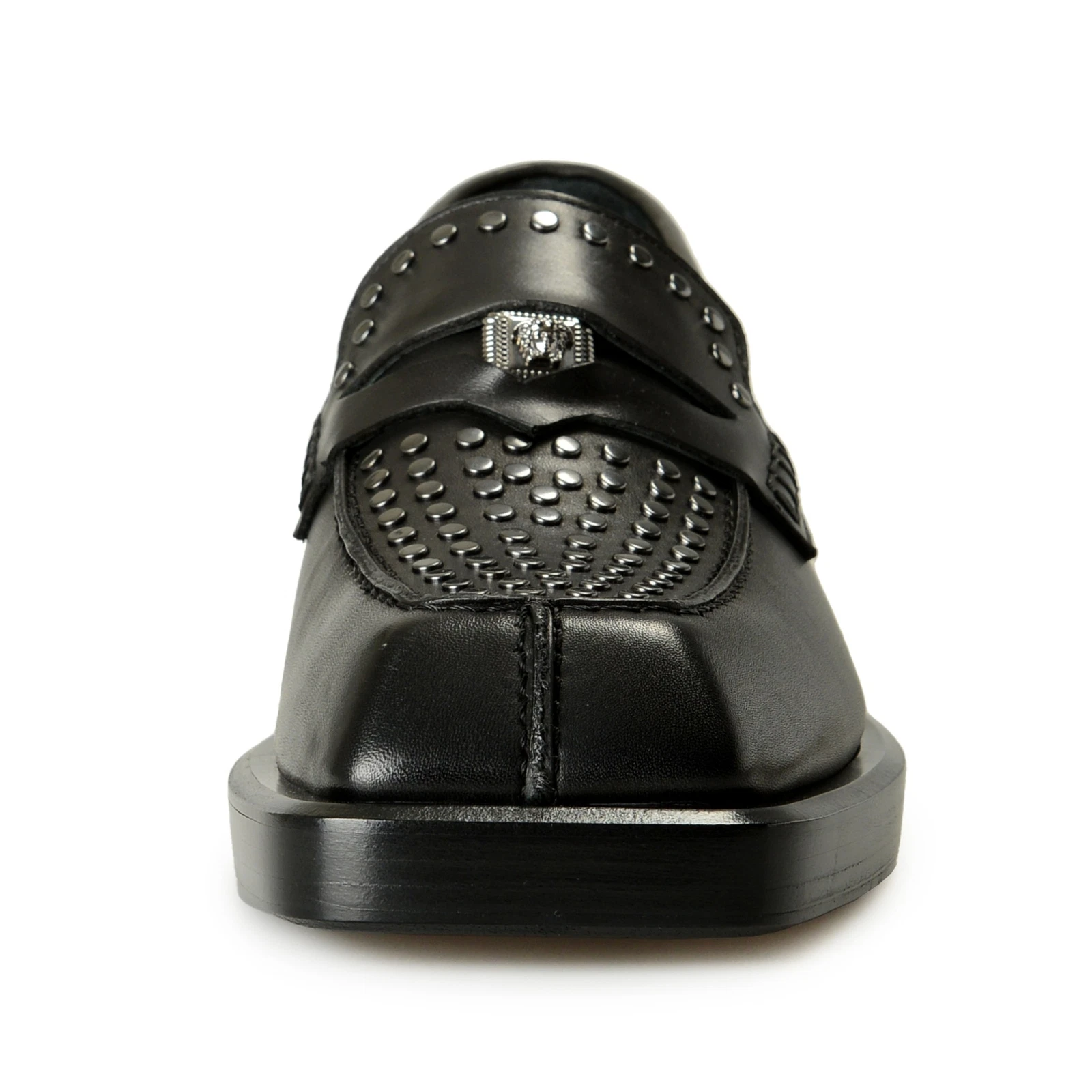 Scarpe mocassini Versace uomo nero 100% pelle argento Medusa&Studs US 8 5 IT 41 5