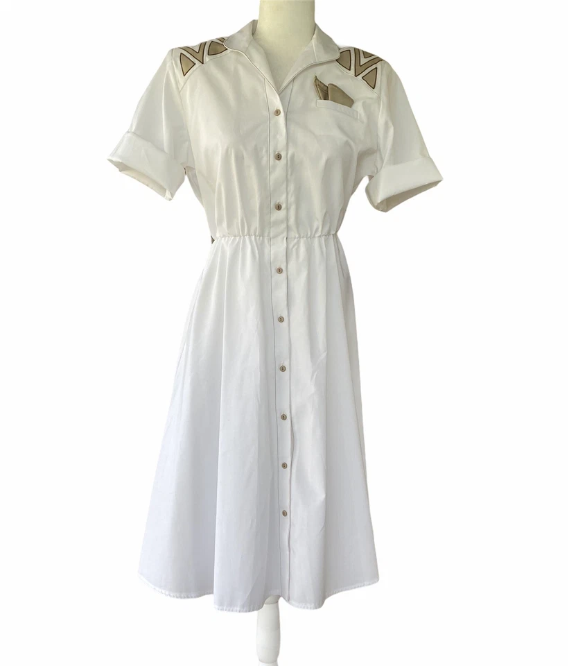 Vestido De Colección Para Mujer’s Icónico Años 80’s Talla 8 Mediano Blanco Estructurado Uniforme Icónico Foto 3 de 4