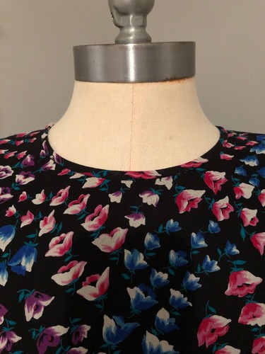 Vintage 80s 90s Liz Claiborne Black Floral Midi Dress Drop Waist M/L 12 NWT NOS - Picture 4 of 10