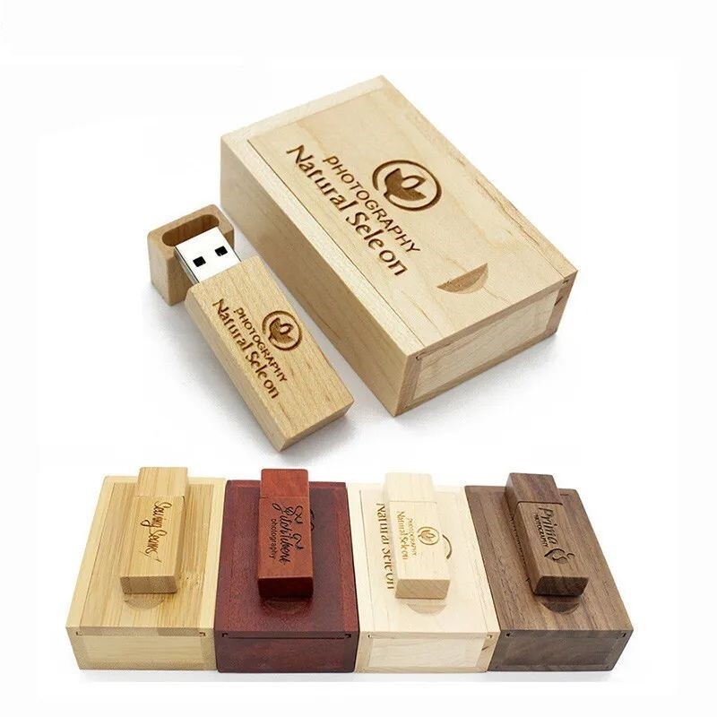 USB Flash Pendrive Wooden Box Memory Stick Custom Logo 4GB 16GB 32GB 64GB 128GB