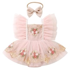 IBTOM CASTLE Flower Girl Dresses for Babies: Newborn Floral Embroidered Rompe...