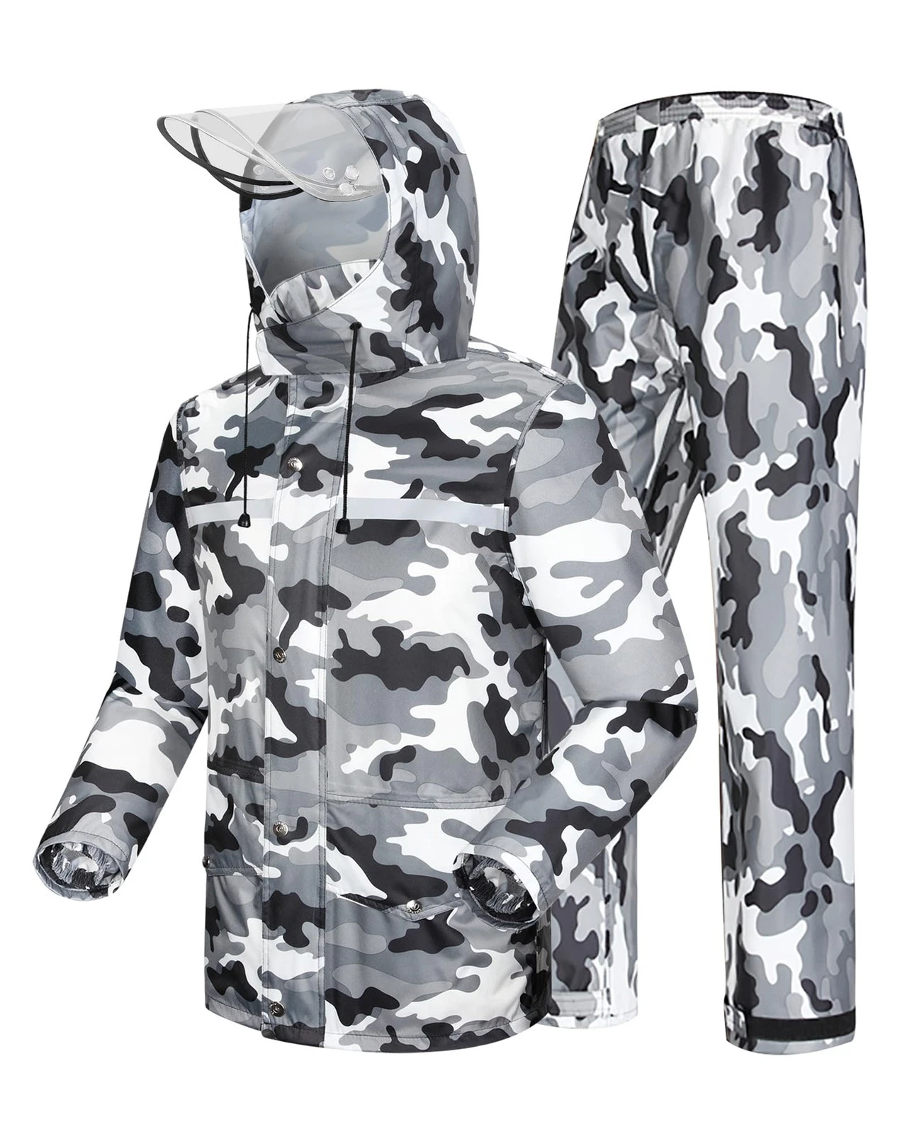 Waterproof HiVisibility Rain Suit Jacket & Pants for Outdoor Work, XXL Gray