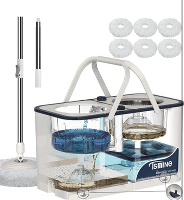 SPIN MOP W/ 8 MOP HEADS STAINLESS STEEL WRINGER SEPARATE CLEAN WATER & DIRTY