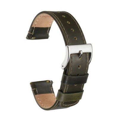 Lederband, 22mm Schnellwechselband mit Silberschnalle für Damen, Waldgrün