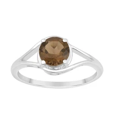 7MM Round Smoky Quratz 925 Sterling Silver Solitaire Split Shank Women Ring Sz.7