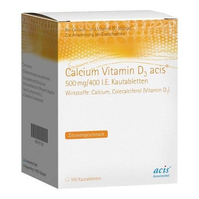 Calcium Vitamin D3 acis  500 mg/400 I.E. Kautabletten · 100 St · PZN 11011219
