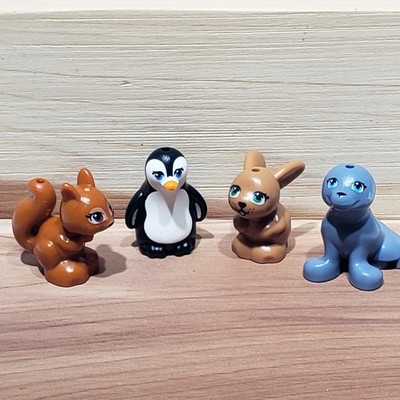 Lot of 4 LEGO Animal Minifigures Penguin Squirrel GRAY Seal / Sea Lion Bunny