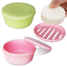 2 Pack Portable Round Soap Dishes, Plastic Soap Container with Lid Leak-Proof...