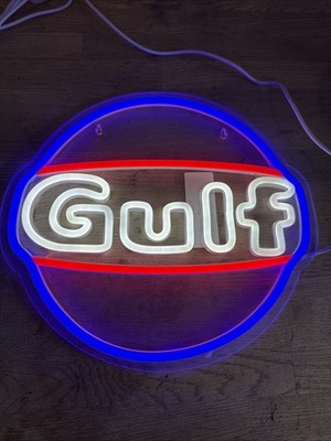 GULF Neon Leuchtschild beleuchtet USB Wand Display Plakette mit Stecker dimmbar