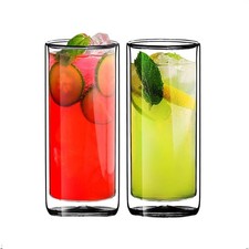 Double Wall Insulated Glass Tumbler, 16oz 450ml Highball Glass Cups for Beer,...