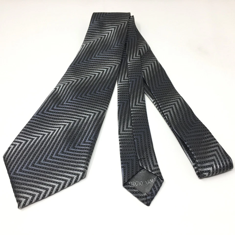 Giorgio Armani Wide Tie Silver Gray Black Striped Silk Handmade Italy Necktie - Image 3 of 4