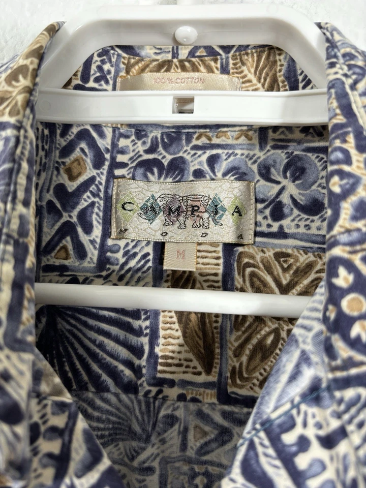 Campia Moda Hawaiian Shirt Size M Multicolor Floral Shells Short Sleeve Cotton - Image 3 of 4