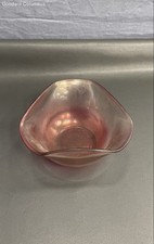 Vintage Carnival Glass Bowl Cranberry Red Triangular Ruffled Rim Art Glass 5"