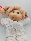 Vtg 1982 Cabbage Patch Kids Doll Coleco Blonde Yarn Hair Green Eyes Floral PJ