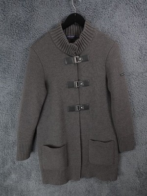 Saint James Jacke Damen 10 Grau Jacke Wolle Alpaka Grobstrick Schnalle Fischer
