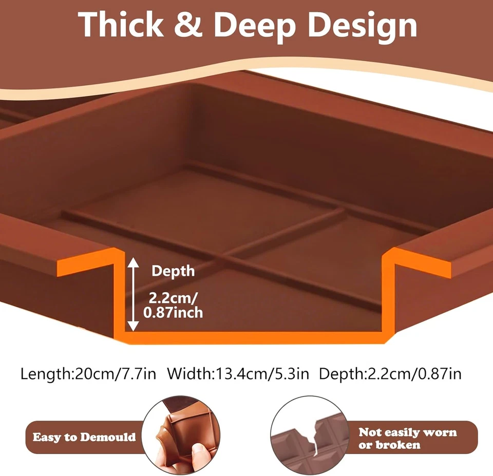 2 Pezzi Stampo per Tavoletta Di Cioccolato in Silicone, Stampo per Tavoletta Di  - Immagine 4 di 4