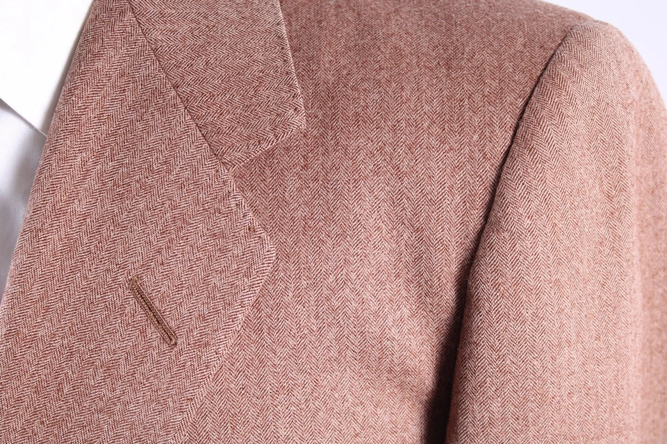 Vintage 1950s Brown Wool Herring Bone Twill 2 Button Mens Suit Size 38 - Image 3 of 4