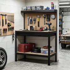  Industrial Garage Tool Box Work Bench Storage With Pegboard Shelf DIY Workshop