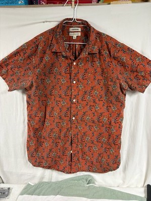 Goodthreads Men's Size LT Short Sleeve Button Down Shirt Orange Floral Cotton