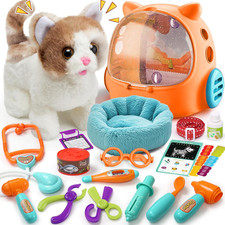 17PCS Cat Doctor Kit for Toddlers 3-5, Veterinarian Playset for Kids with Intera