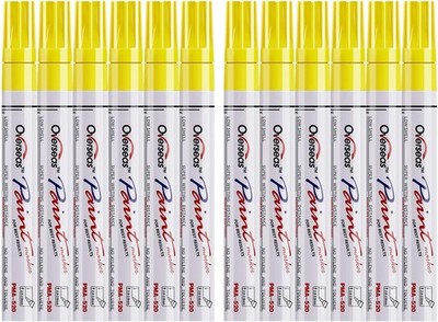Yellow Paint Pens Markers - 12 Pack Waterproof Oil-Based Paint Pen Set Quick Dry