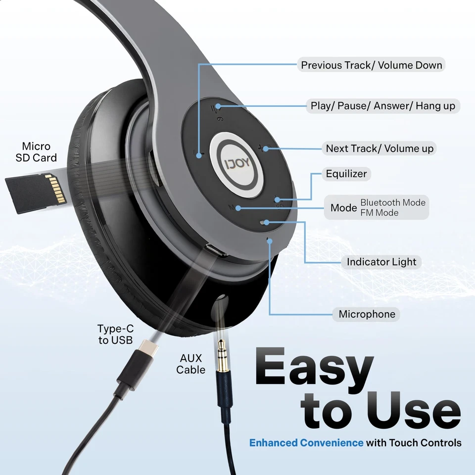 Auriculares iJoy Mate Recargables Inalámbricos Bluetooth Plegables Sobre la Oreja con Foto 4 de 4