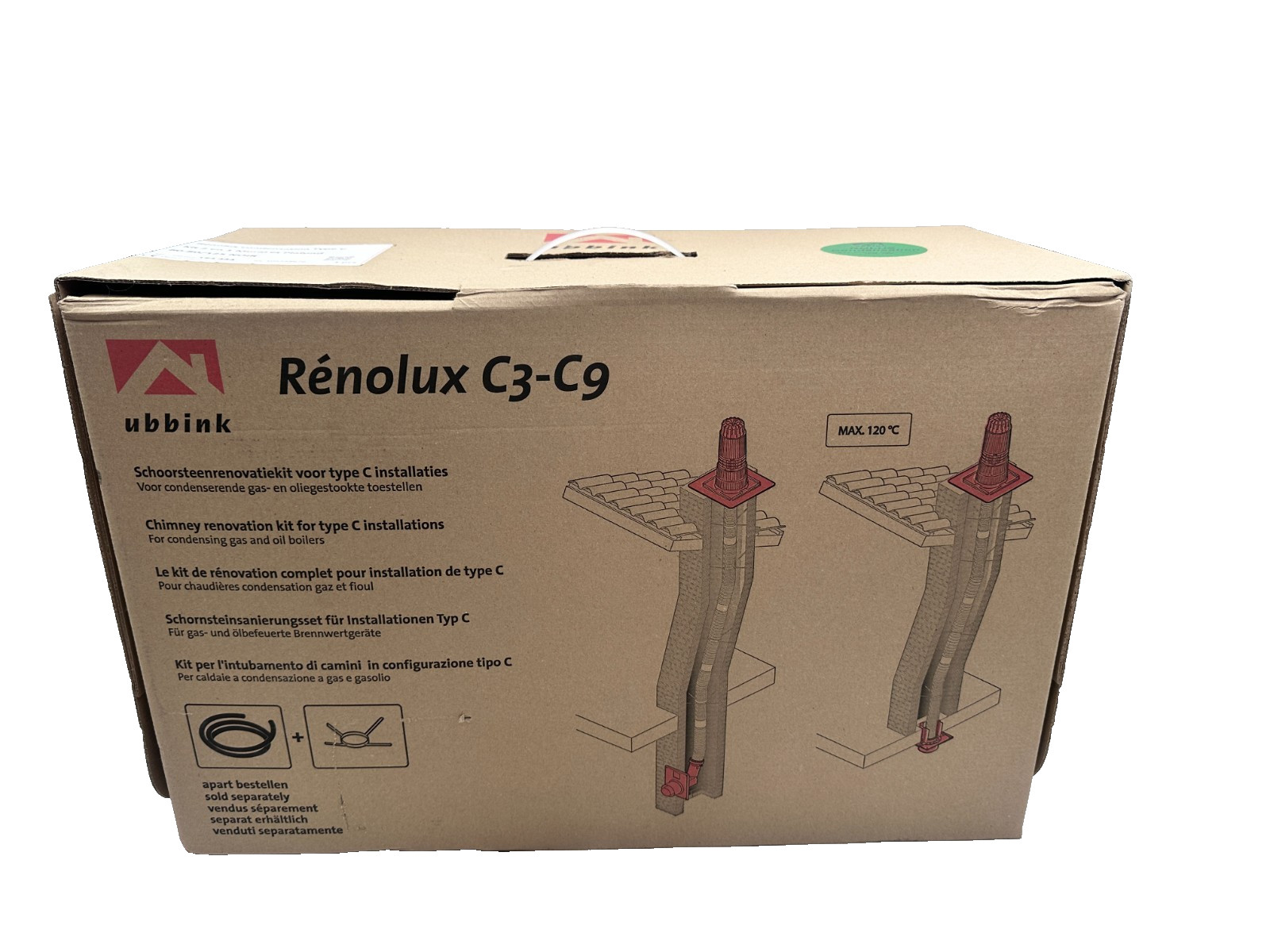 Ubbink Renolux C3-C9 kit condensation type C 2 en 1 mural 80/125 pour conduit ventouse
