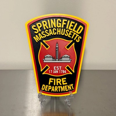 Firefighter Wall Plaque: Springfield Fire Dept Logo - 3D Printed Massachusetts