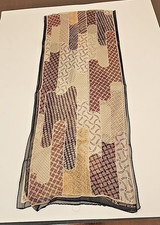 Anne Klein Silk Long Scarf Geometric Black Brown Beige 53  x 11  