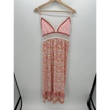 Forever 21 Womens Boho Maxi Dress Size L Rayon Crotchet Floral Hippie Summer