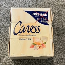 Vtg Caress Moisturizing Body Bar Nature's Silk 3 bars 3.5oz popped open box