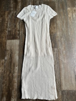 NWT  Willow & Wind Ivory Cable Knit Crew Neck Lined Maxi Crochet Dress Size L